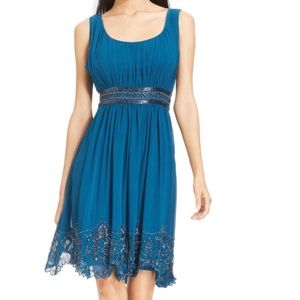 JS Collections beaded scallop-hem pleated dress